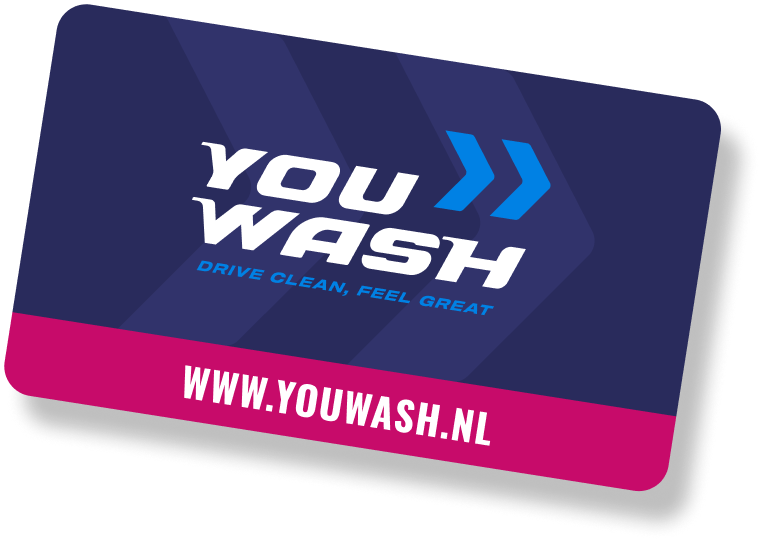 Cadeaukaart van YouWash met de tekst "Drive Clean, Feel Great" en de website www.youwash.nl.